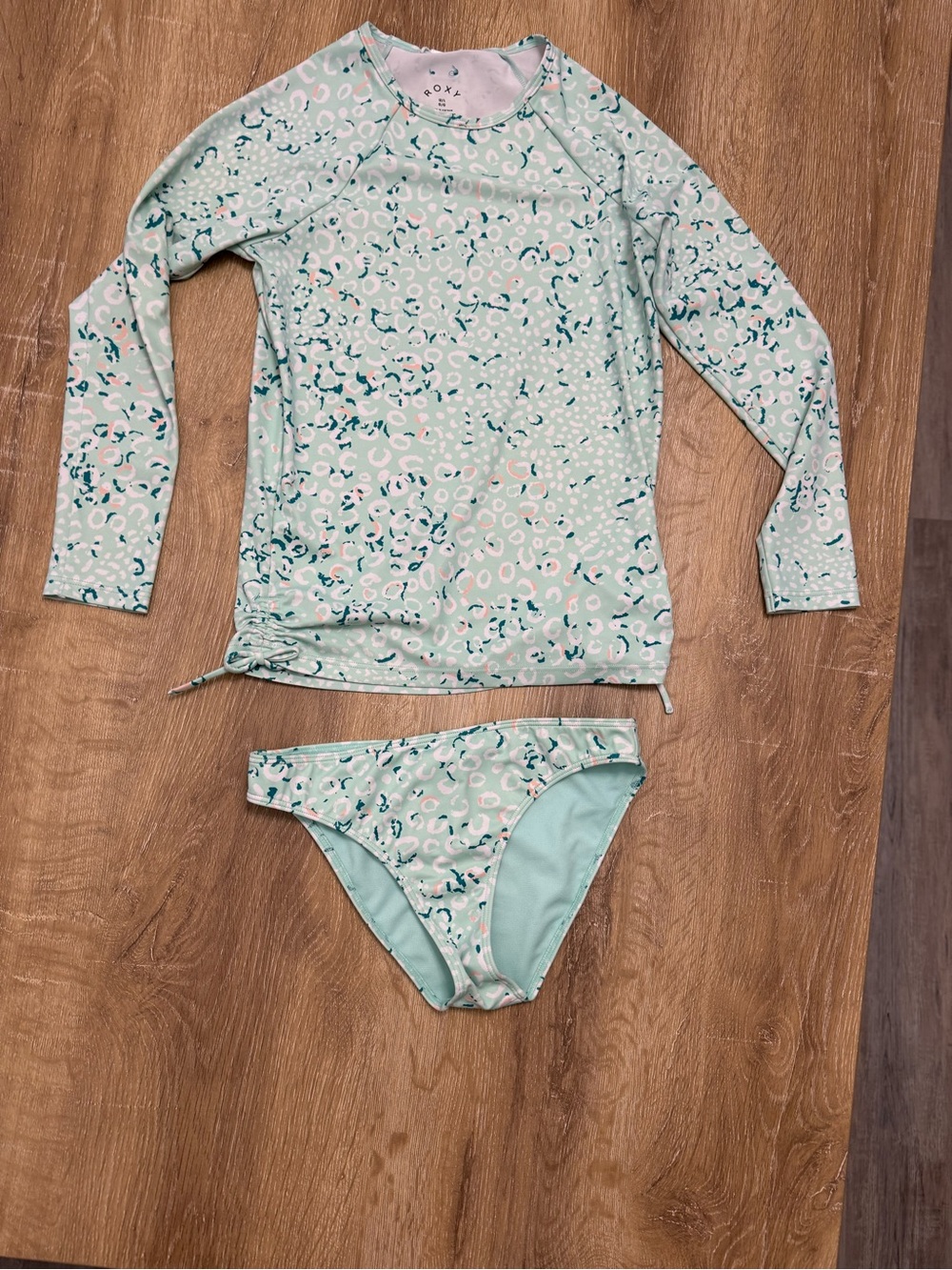 Roxy Girls' Mint Green Printed Long Sleeve Rash Guard Set